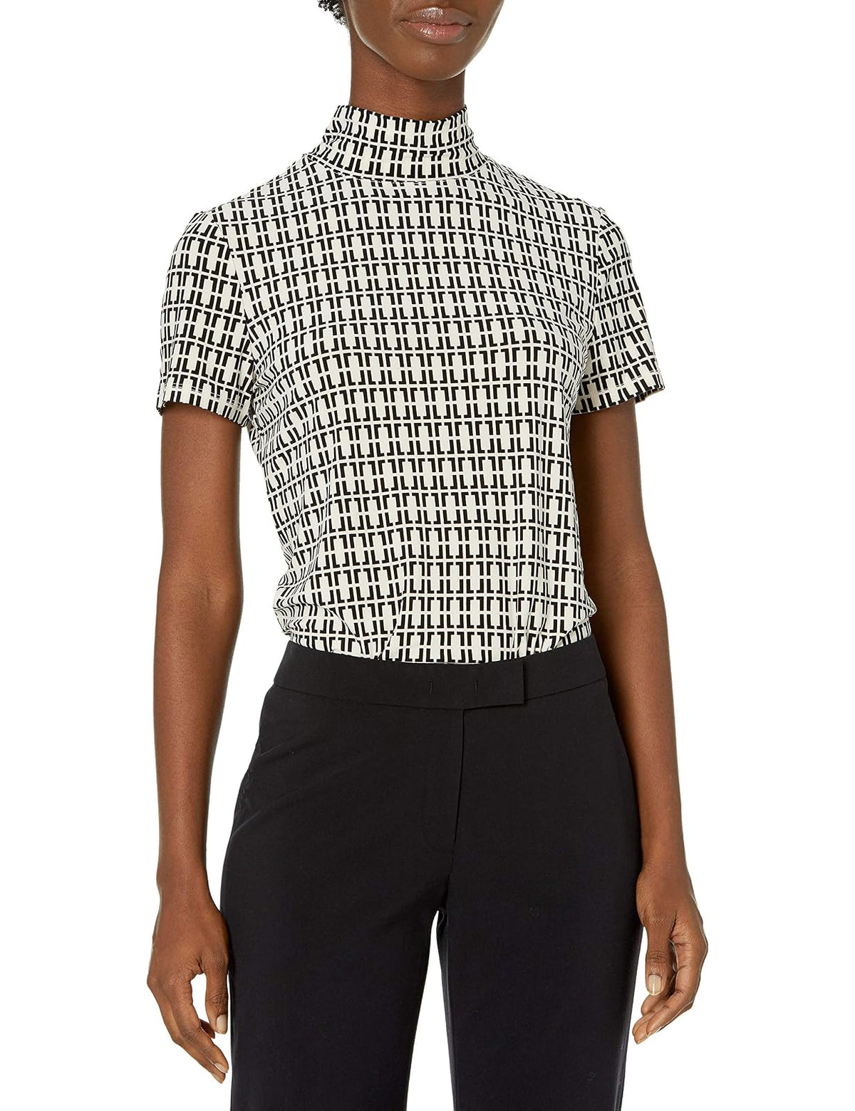 Anne Klein Top de Manga Corta para Mujer con Cuello Alto