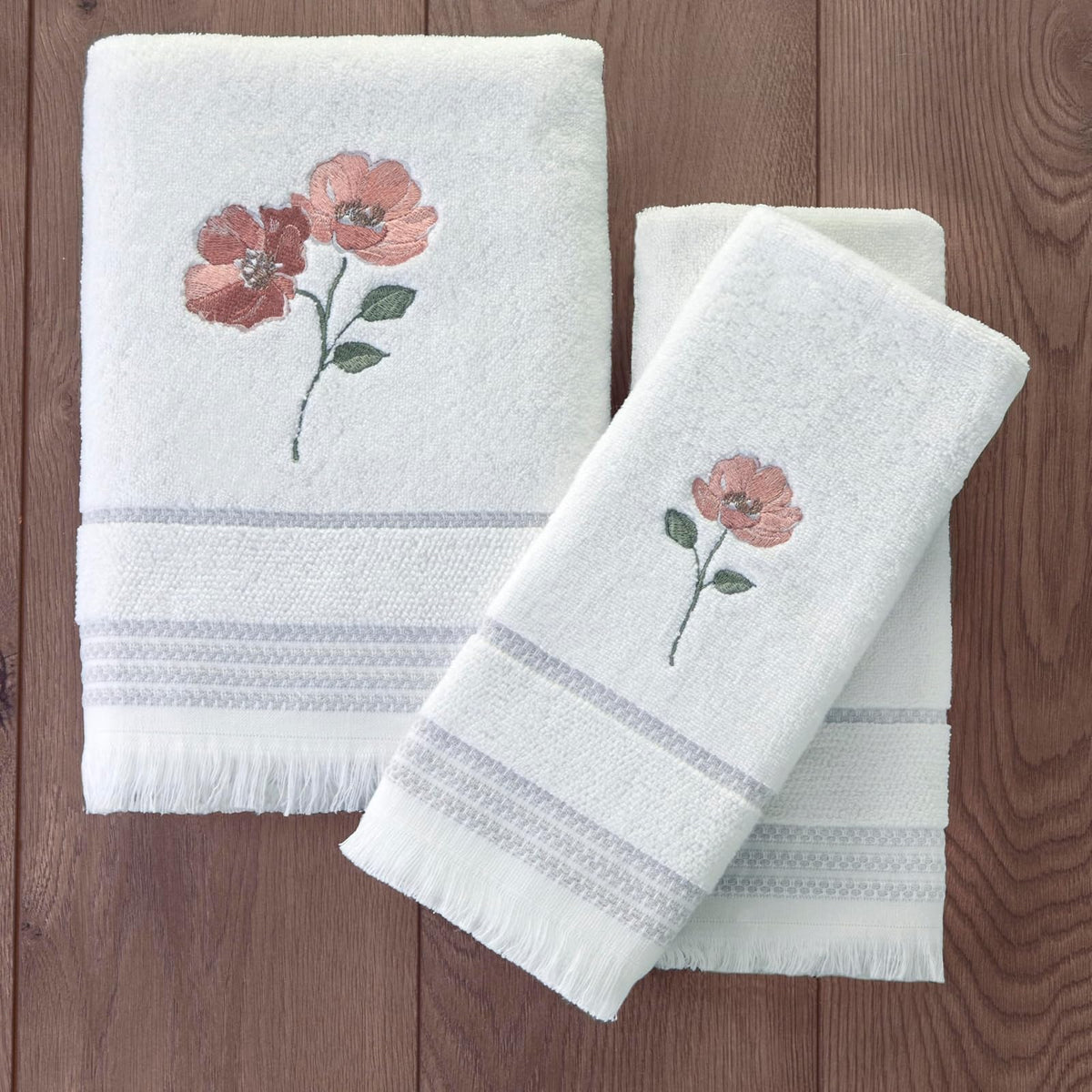 SKL Home Misty - Cortina de Ducha, diseño Floral, Toalla de baño, Blanco, Toalla de baño, 1