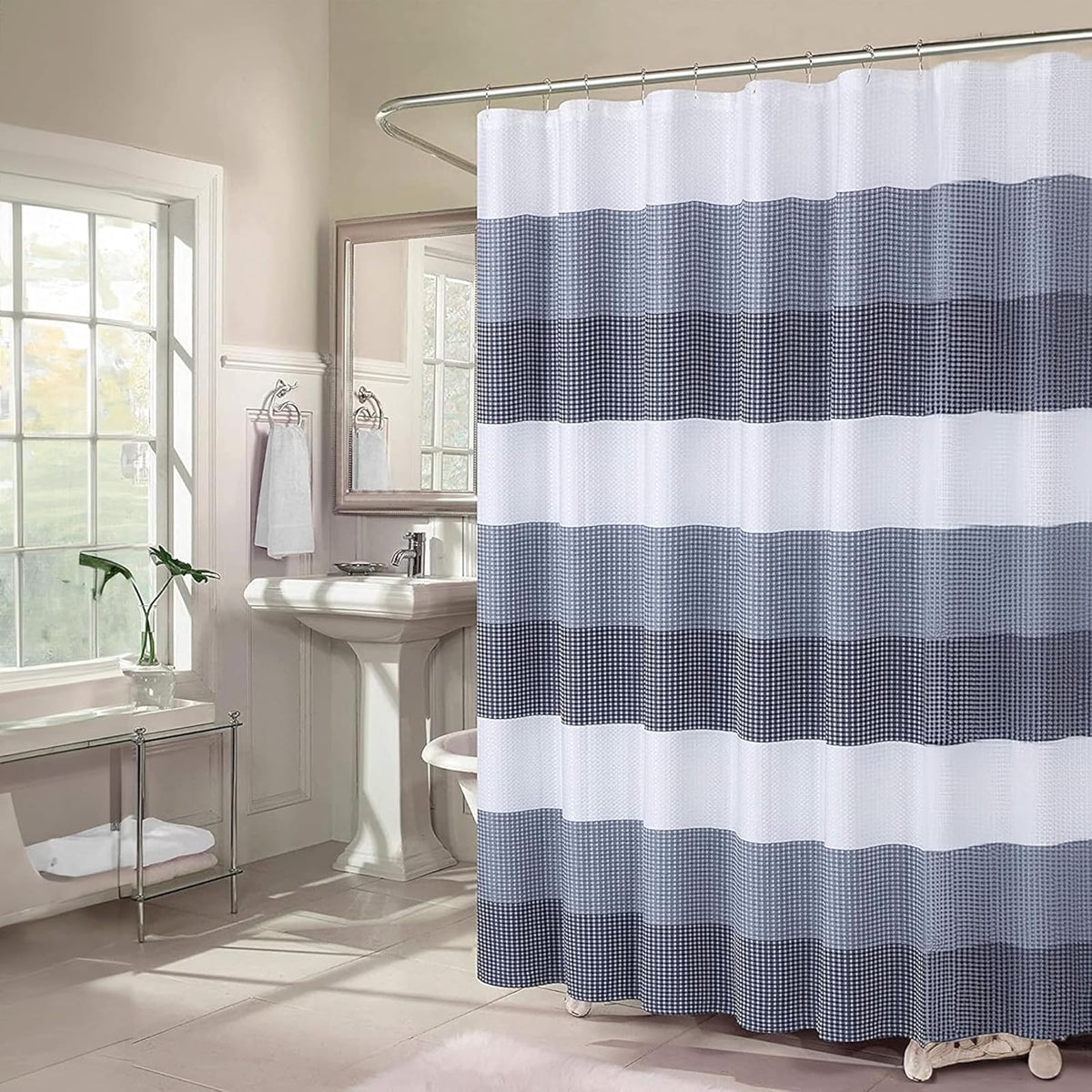 Dainty Home OMBRE WAFFLE SHOWER CURTAIN 70x72 Navy