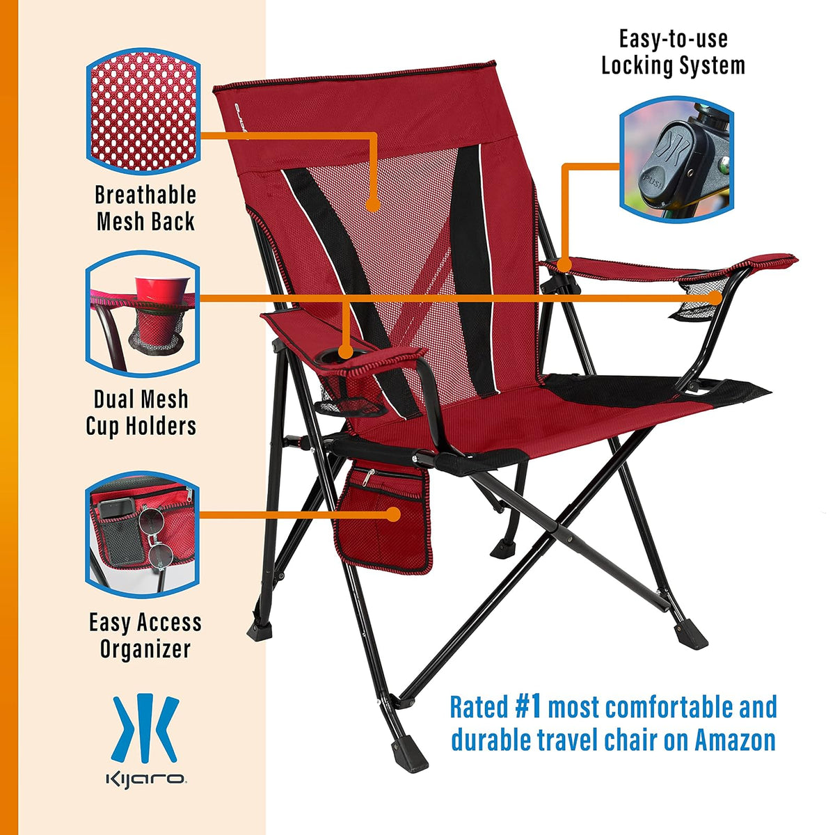Kijaro XXL - Silla de Camping portátil de Doble Bloqueo - Soporta hasta 400 Libras - Disfruta del Aire última intervensión en una versátil Silla Plegable, Silla Deportiva, Silla al Aire última