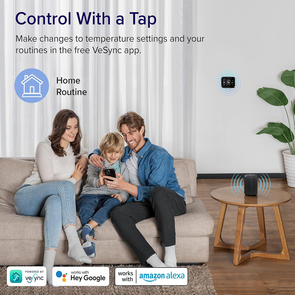 LEVOIT Termostato Inteligente para el hogar, termostato Digital programable WiFi, Funciona con Alexa y Sensor Inteligente, Ahorro de energía, Pantalla táctil Grande, Adaptador C-Wire Incluido