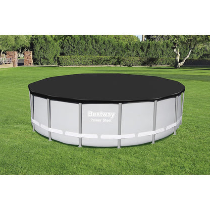 Bestway - Cubierta Redonda de PVC de 16 pies para Piscinas sobre el Piso con Agujeros de Drenaje y Cuerdas de Amarre seguras, Color Negro (Solo Cubierta)