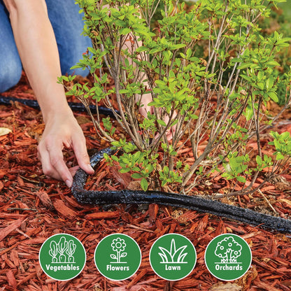 Gilmour Manguera y Montaje, Flat Soaker Hose, 25 Foot | Manguera de riego por goteo para camas de jardín, jardines de verduras y huertos, 80% de ahorro de agua, flexible