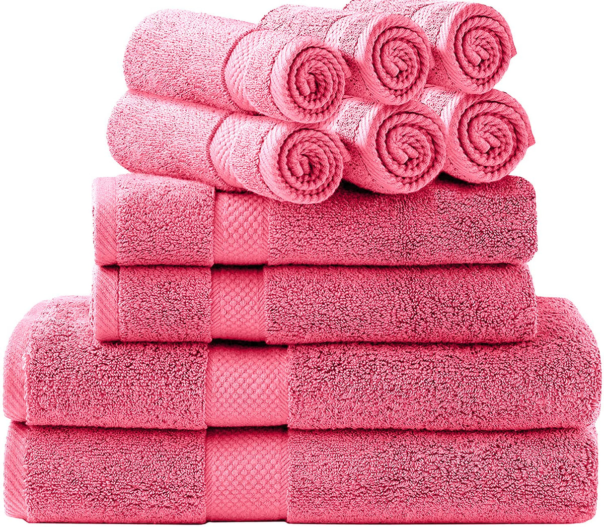SIMPLI-MAGIC Juego de Toallas de baño, 2 Toallas de baño, 2 Toallas de Mano y 6 paños (Juego de 10 Piezas), Toallas de algodón Hilado en Anillo Altamente absorbentes para baño, Toalla de Ducha (Rosa)