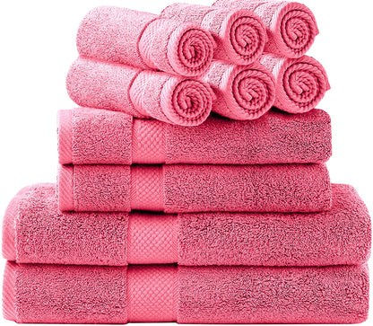 SIMPLI-MAGIC Juego de Toallas de baño, 2 Toallas de baño, 2 Toallas de Mano y 6 paños (Juego de 10 Piezas), Toallas de algodón Hilado en Anillo Altamente absorbentes para baño, Toalla de Ducha (Rosa)