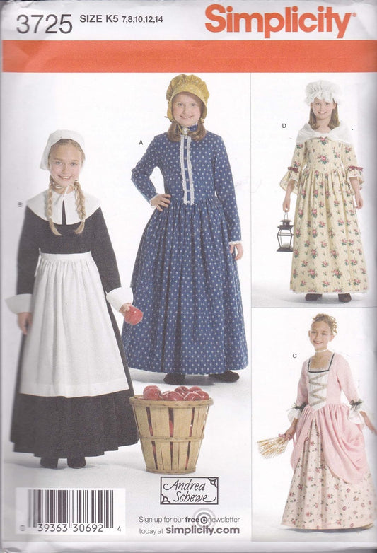 Simplicity Vestidos históricos con patrón de Costura para niñas de Andrea Schewe, Tallas 7-14