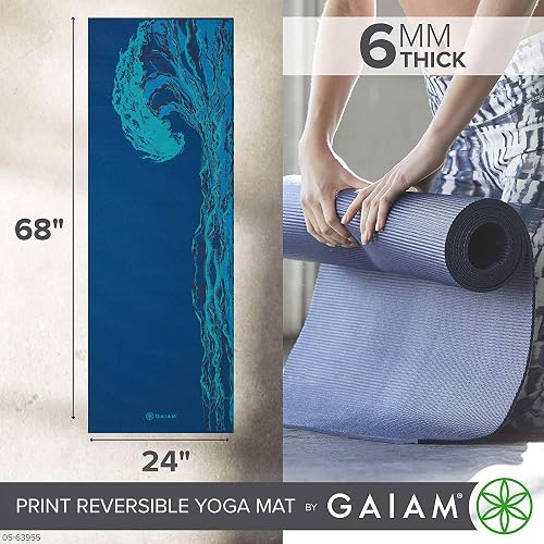 Gaiam - Tapete de yoga de alta calidad, reversible, extra grueso, antideslizante, para ejercicios y ejercicios de fitness, para todo tipo de yoga, pilates y entrenamientos en el piso (68 x 24 x 6 mm