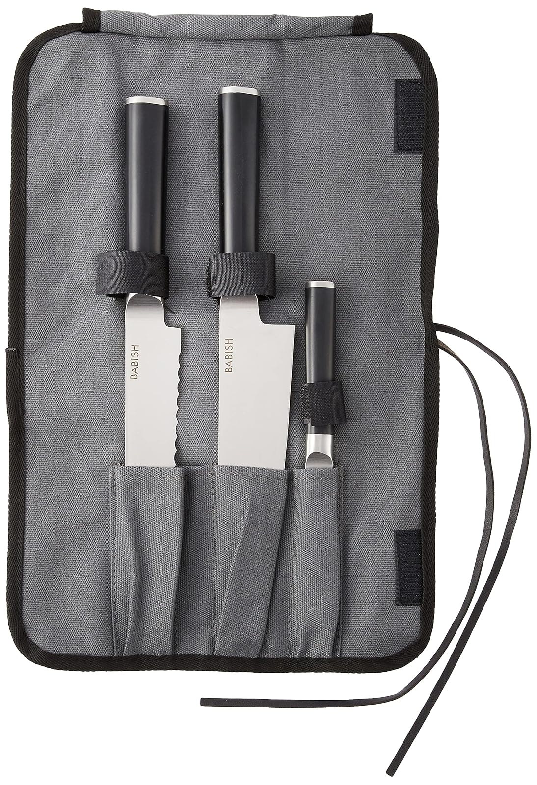 Babish Cubiertos alemanes de acero de alto carbono 1.4116, 3 piezas con rollo de cuchillos