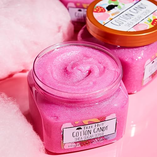 TREE HUT, Cotton Candy Shea Sugar Scrub, Exfoliante Corporal de Azúcar Natural con Manteca de Karité y Esencia de Algodón de Azúcar, Exfolia e Hidrata la Piel, 510 gramos