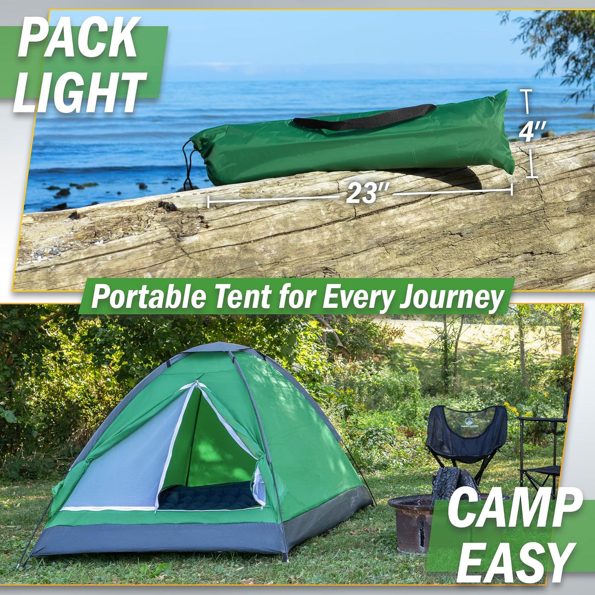 Wakeman Outdoor - Tienda de campaña para 2 Personas - Refugio fácil de Instalar con Mosca de Lluvia y Bolsa de Transporte para Camping, Playa, mochileros, Senderismo y Festivales