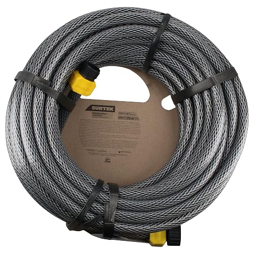 Surtek M12T15P Manguera para jardín tramada gris con conector plástico 1/2", 15 m