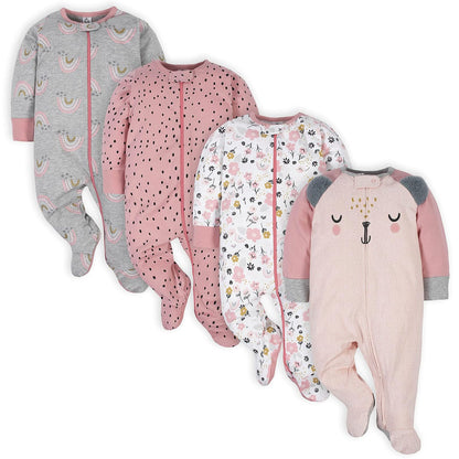 Gerber Paquete de 4 Mamelucos Sleep 'N Play para Bebé - rosado (Bear Pink) - Recién nacido