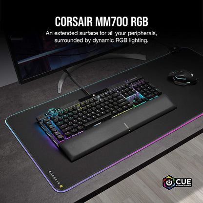 Corsair MM700 RGB Alfombrilla de Ratón para Juegos de Tela Extendida - 930mm x 400mm - Iluminación RGB de 360° - Concentrador con Dos Puertos USB - Goma Gruesa - Negro