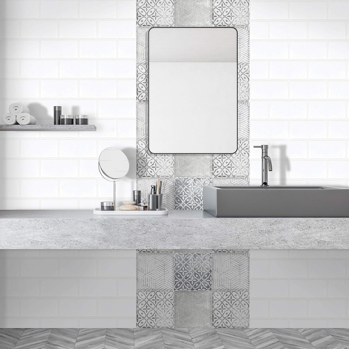 Kantu 2111009 Pacifico - Azulejo Decorativo de cerámica, 6 Pulgadas x 6 Pulgadas, Gris, Paquete de 4