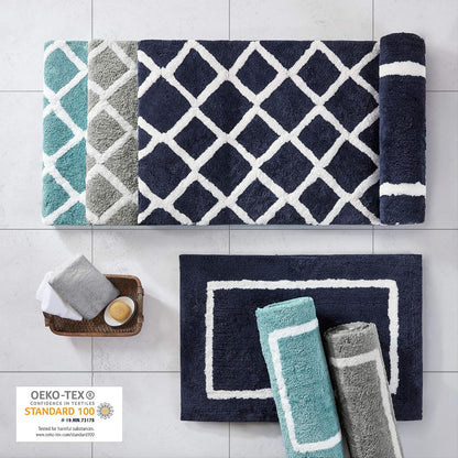 Madison Park Bittman - Alfombra de baño Reversible de Microfibra de Alta Calidad, 24 x 60 Pulgadas, Color Azul