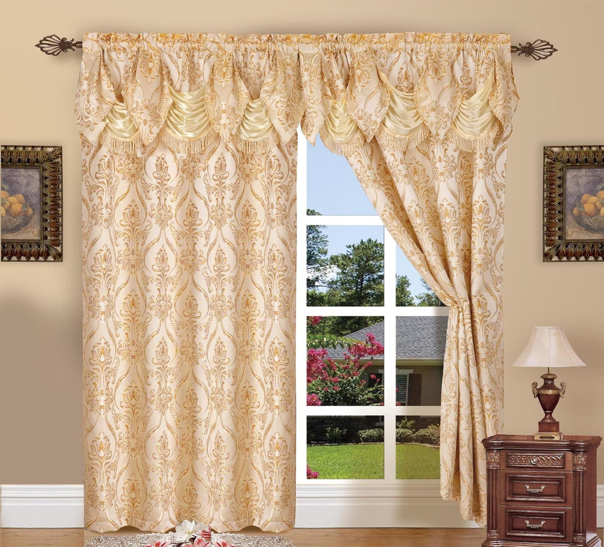 Elegant Comfort Penelopie Set de Cortinas con Cenefa - Beige