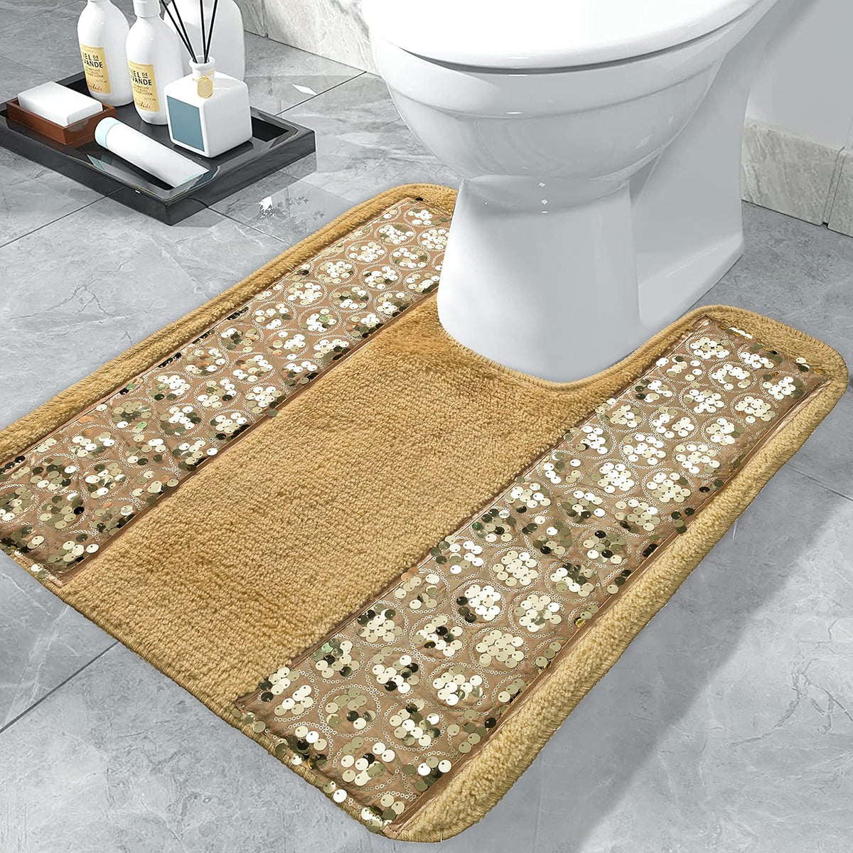 Popular Bath Sinatra - Alfombra de baño clásica de lujo con contorno de champaña, decoración contemporánea, alfombra de baño de champaña para ducha, diseño único, alfombra de baño elegante, decoración de tina, mosaico brillante