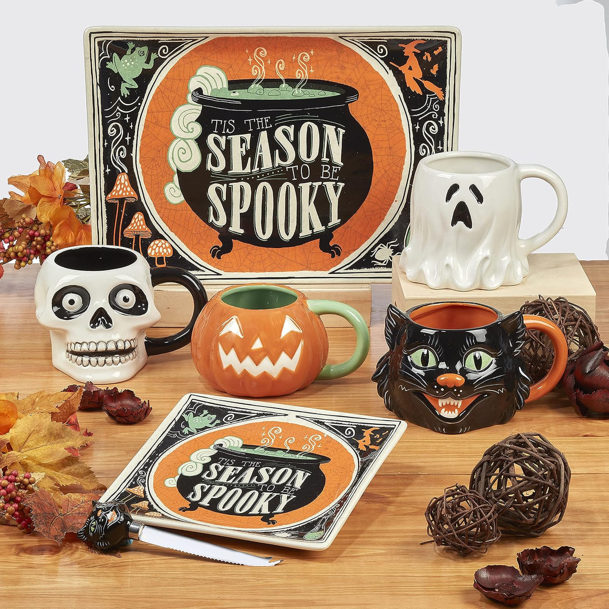 Certified International Scaredy Cat Platos de postre y ensalada de 8.5 pulgadas, varios diseños, multicolor, mediano, juego de 4