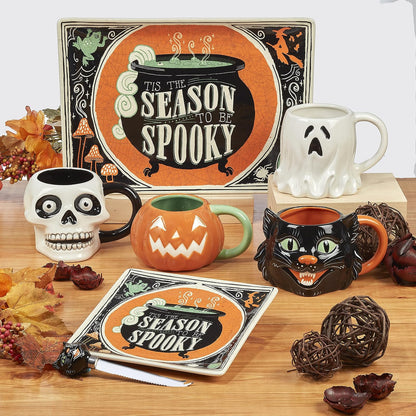 Certified International Scaredy Cat Platos de postre y ensalada de 8.5 pulgadas, varios diseños, multicolor, mediano, juego de 4