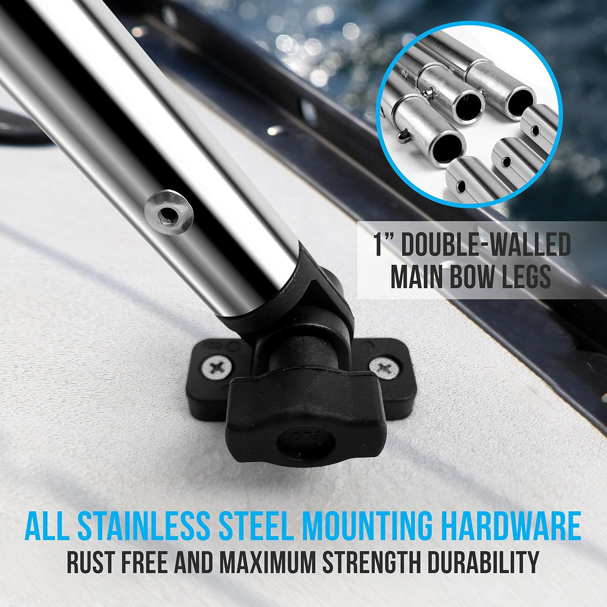 SereneLife - Toldo Bimini de Lona con 3 Lazos, Tubo de Marco de Aluminio de Doble Pared de 1 Pulgada, 2 Correas y 2 Postes de Soporte Traseros, Bota de Almacenamiento