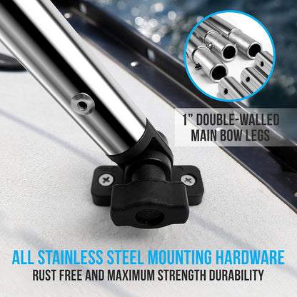 SereneLife - Toldo Bimini de Lona con 3 Lazos, Tubo de Marco de Aluminio de Doble Pared de 1 Pulgada, 2 Correas y 2 Postes de Soporte Traseros, Bota de Almacenamiento