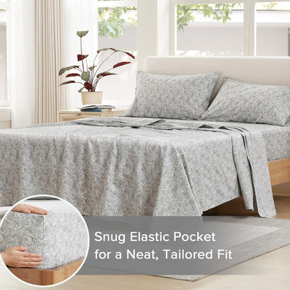 Comfort Spaces - Sábanas de algodón 100% tamaño Queen, Transpirables, naturalmente Frescas, sábanas de algodón Suave con Bolsillo elástico de 14 Pulgadas, se Adapta a colchones de hasta 16 Pulgadas,