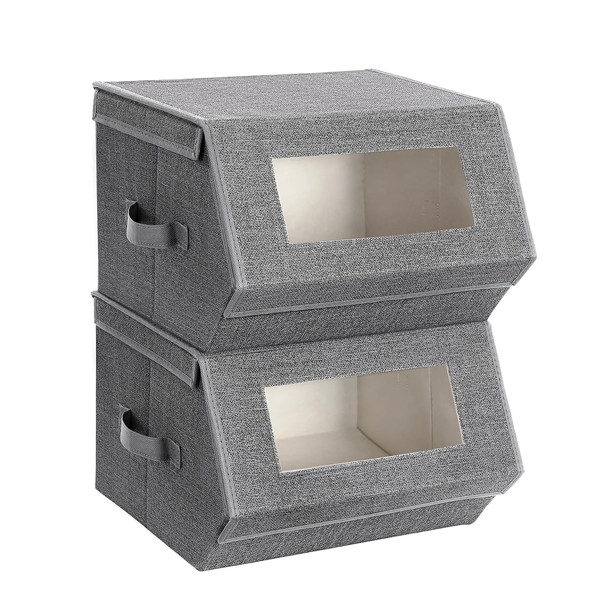 SONGMICS Cajas de Almacenamiento con Tapas Magnéticas y Marco de Metal, Apilables, 2 Piezas, 50x35.8x25.6 cm y 25x35.8x25.6 cm MRPLB02G