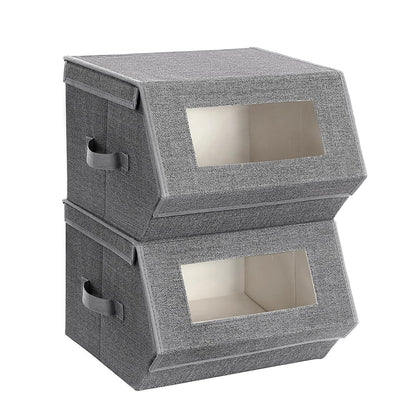 SONGMICS Cajas de Almacenamiento con Tapas Magnéticas y Marco de Metal, Apilables, 2 Piezas, 50x35.8x25.6 cm y 25x35.8x25.6 cm MRPLB02G