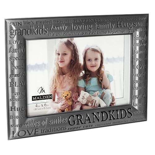 Malden International Designs Modern Pewter Metal Diecast Grandkids Expressions Picture Frame, 4 by 6-Inch