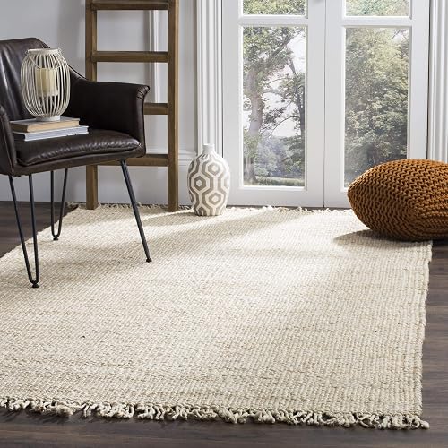 SAFAVIEH - Alfombra Decorativa de Fibra Natural, 3 pies x 5 pies, Marfil, Hecha a Mano con Flecos Bohemios, Ideal para Zonas de Alto tráfico en Entrada, Sala de Estar, recámara (NF368B)