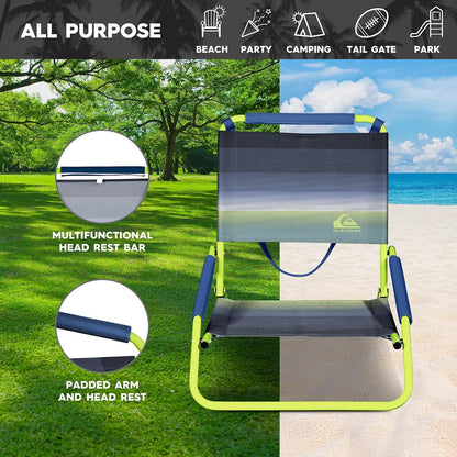 Mirabellini Quiksilver Silla de Playa Baja Plegable | Ligera, portátil, con correa de transporte, para playa, patio, camping, eventos