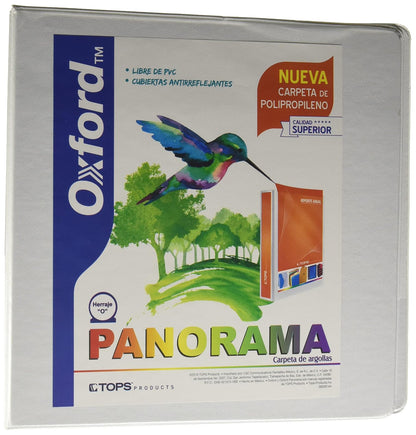 Oxford PP00304 Carpeta de Argollas Panorama Tamaño Carta con Polipropileno, Herraje "O" de 3", Color Blanca