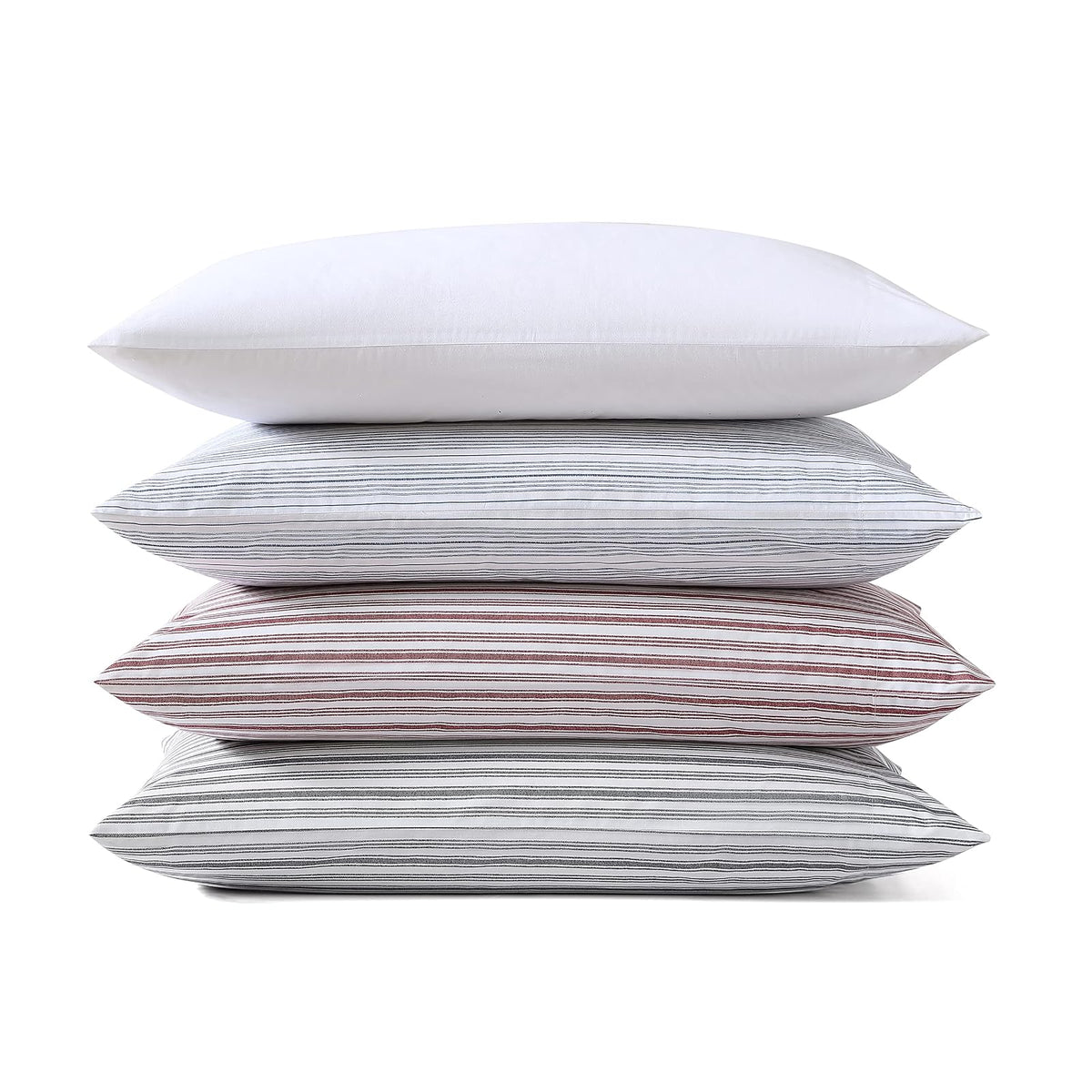 Nautica - Juego de Funda de Almohada estándar, 2 Piezas, Ropa de Cama de percal de algodón, decoración Casual para el hogar (Rayas Rojas, 20 x 30 Pulgadas)