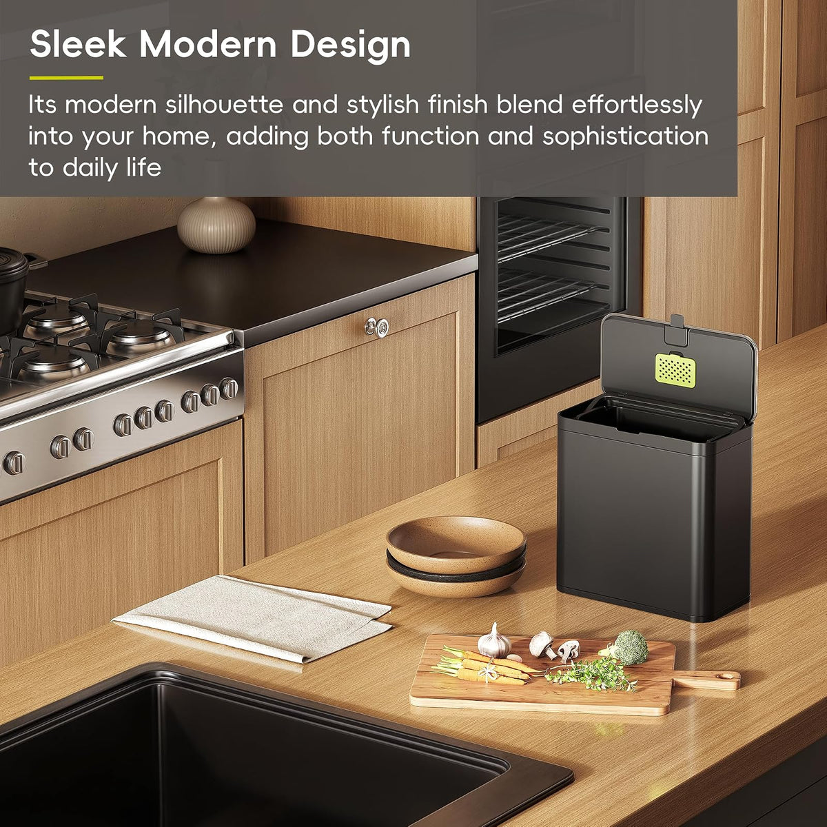 EKO - cubeta de compostaje de cocina, acero inoxidable de 7 litros/1.85 galones con cubeta interior extraíble y compartimento desodorante, contenedor de compostaje de encimera 2 en 1 con tapa, carrito