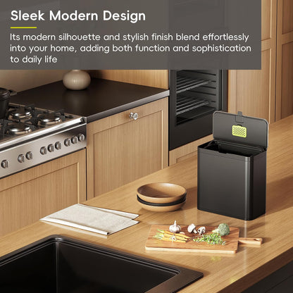 EKO - cubeta de compostaje de cocina, acero inoxidable de 7 litros/1.85 galones con cubeta interior extraíble y compartimento desodorante, contenedor de compostaje de encimera 2 en 1 con tapa, carrito