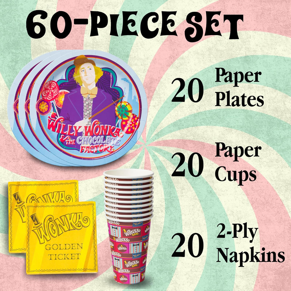 Silver Buffalo dorado Ticket Willy Wonka and the Chocolate Factory - Juego de 60 unidades