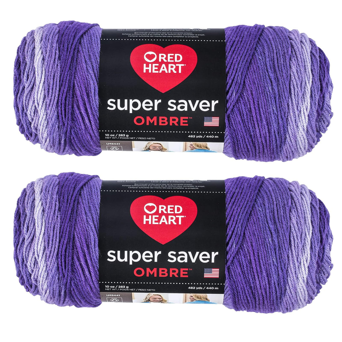 Red Heart Super Saver Estambre Acrílico Jumbo, Paquete de 2, 396 g - Paquete de 2 - Violeta Ombre