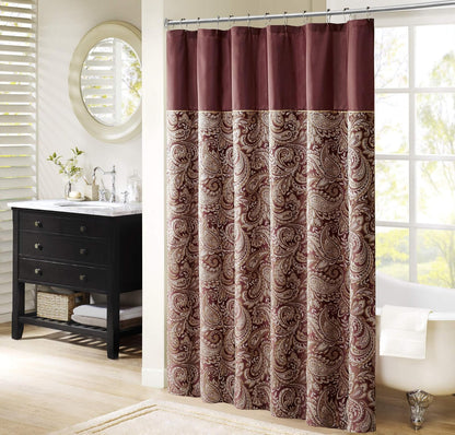 Madison Park Aubrey - Cortina de Ducha Moderna con diseño de Rayas, Jacquard Tradicional para baño, 72 x 72 Pulgadas, Color Burdeos - 182.9An x 182.9Al cm (1 Paneles) - Borgoña
