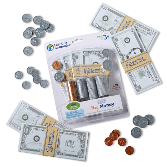 Learning Resources Pretend & Play - Play Money, Dinero para Niños, Billetes y Monedas, Desarrolla Habilidades de Matematicas Basica, 150 Piezas, Edades 3+