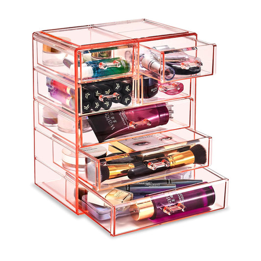 Sorbus Acrylic Makeup Organizer - Organization and Storage Case for Cosmetics Make Up & Jewelry - Big Clear Makeup Organizer for Vanity, Bathroom, College Dorm, Closet, Desk (3 Large, 4 Small Drawers)