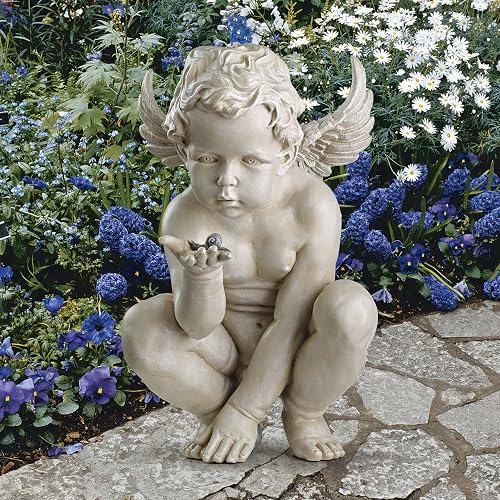Design Toscano EU4360 Life'S Mysteries Estatua de jardín de querubines, 15 Pulgadas, Piedra Antigua