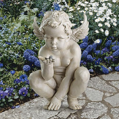 Design Toscano EU4360 Life'S Mysteries Estatua de jardín de querubines, 15 Pulgadas, Piedra Antigua