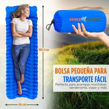 SereneLife Colchoneta Inflable para Dormir Almohada Incorporada, Resistente a Desgarros, Bolsa de Transporte para Camping, Senderismo y Excursionismo