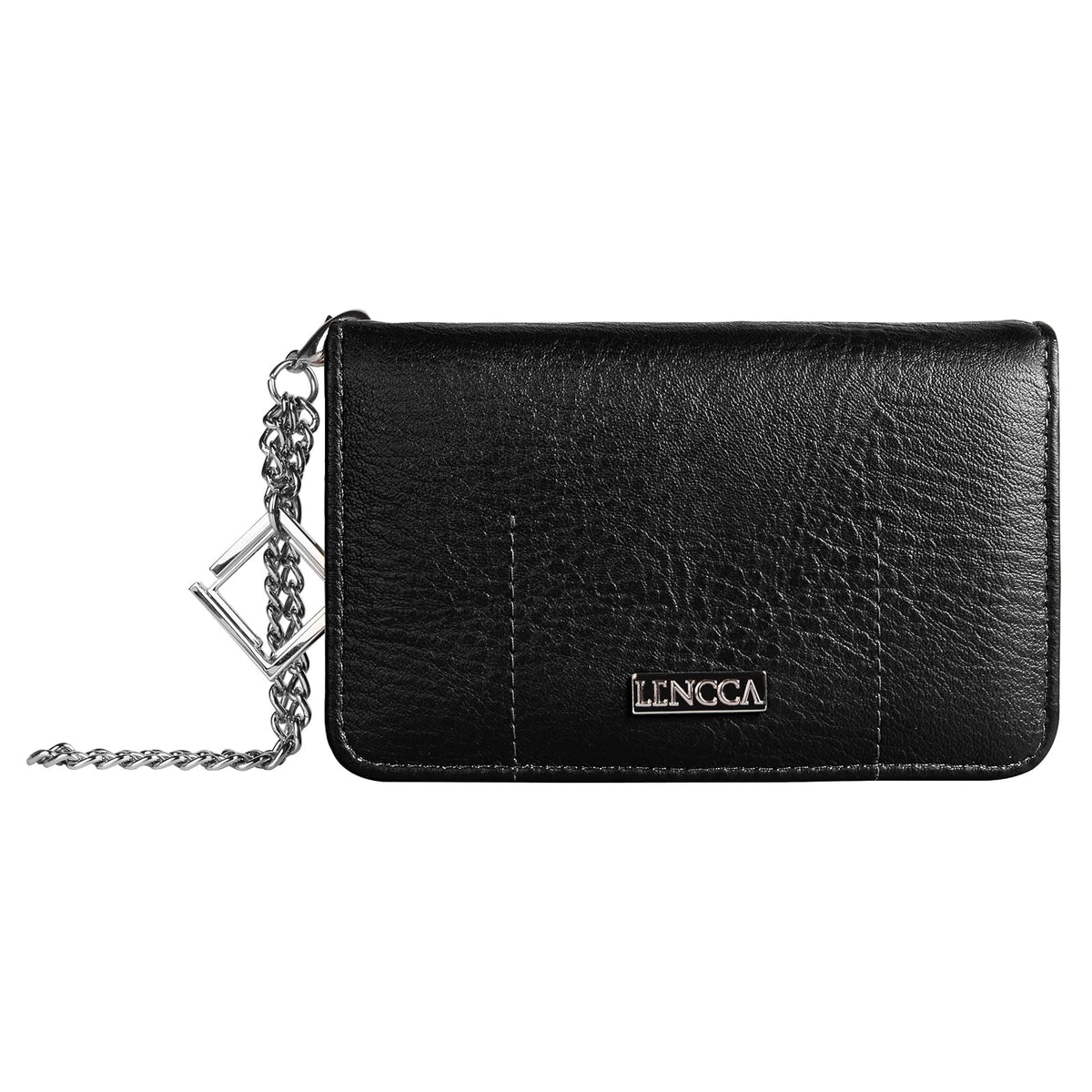 Lencca Kymira II - Cartera de Piel Vegana para Smartphone con Correa de muñeca extraíble, Color Negro y Azul Marino - Kymira M - Negro (black - Marine) - empaque estándar