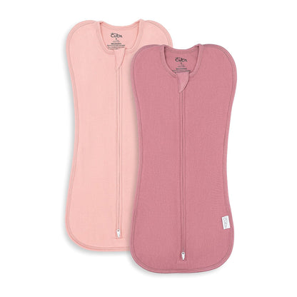 Comfy Cubs Mantas Envolventes con Cierre para Bebé, Set de 2 - Rubor, malva - Small (0-3 Months)