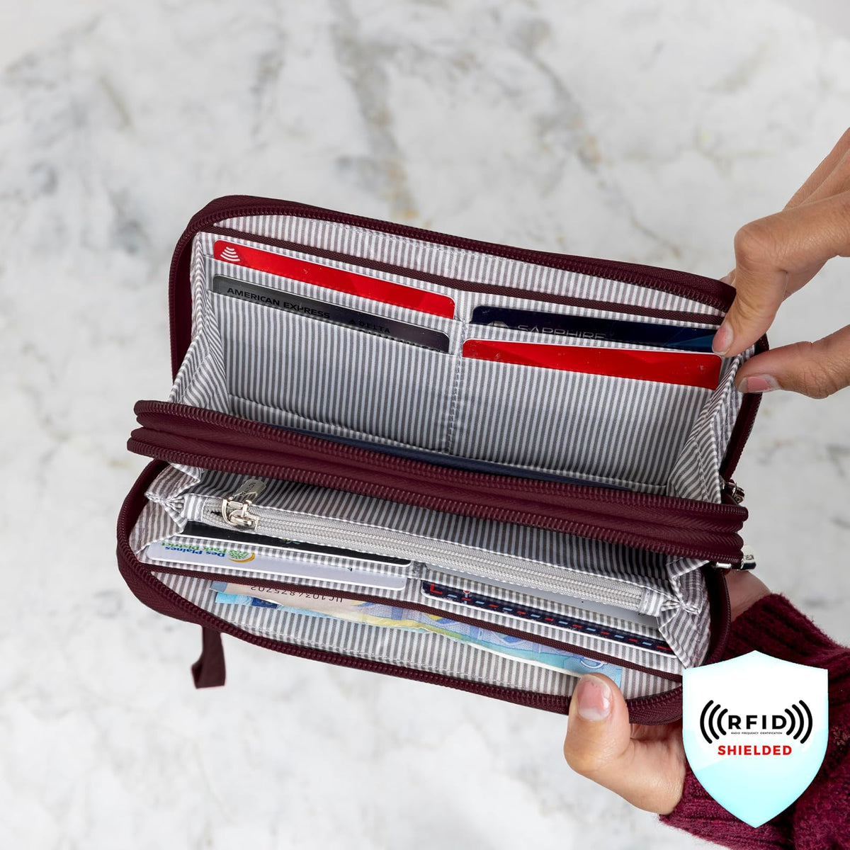 Travelon portafolios de viaje con doble cierre con bloqueo RFID