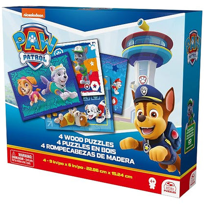 Spin Master Paw Patrol, Paquete de 4 Rompecabezas de Madera, Rompecabezas para niños de 12 Piezas, 16 Piezas, 20 Piezas y 24 Piezas
