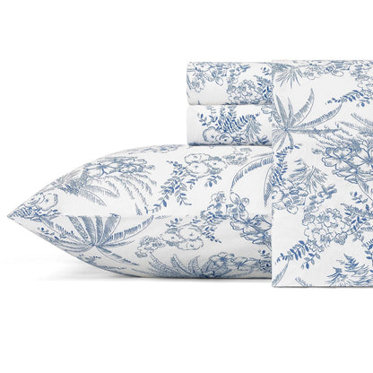 Tommy Bahama Juego de Sábanas de Percal King - King - Bolígrafo y tinta azul palma