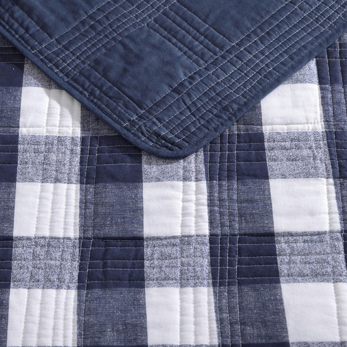 Eddie Bauer- Juego de edredón Queen, Ropa de Cama Reversible de algodón con Fundas a Juego, decoración del hogar para Todas Las Estaciones (Azul a Cuadros, Queen)