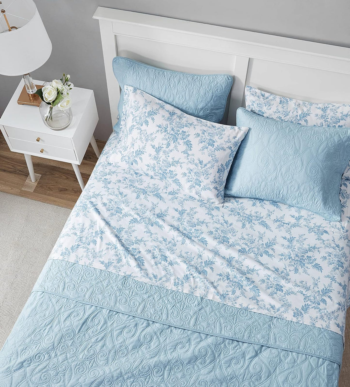 Laura Ashley - Juego de sábanas matrimoniales, Ropa de Cama de Franela de algodón, Cepillado para Mayor suavidad y Comodidad (Azul Vanessa, matrimonial)